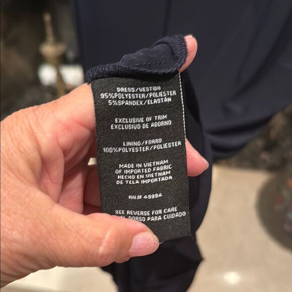 R&M Richards Elegant Navy Dress with Leaf Detail size 12 - Picture 3 of 5